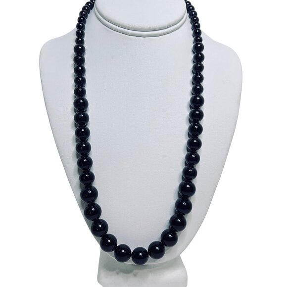 Vintage Napier Graduated Black Bead Necklace With Gold Tone Signed (5600) - Picture 1 of 7